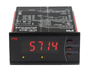 نمایشگر قابل برنامهریزی ۵۷۱۴ PR Electronics با کاراکترهای LED چهار رقمی و قابلیت تنظیم ورودیهای RTD، TC، ولتاژ و جریان، مناسب محیطهای صنعتی و مرطوب