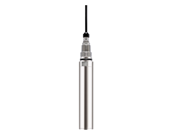 CUS51D-front — دراک Stainless steel cylindrical sensor probe with a black cable extending upward from the top.