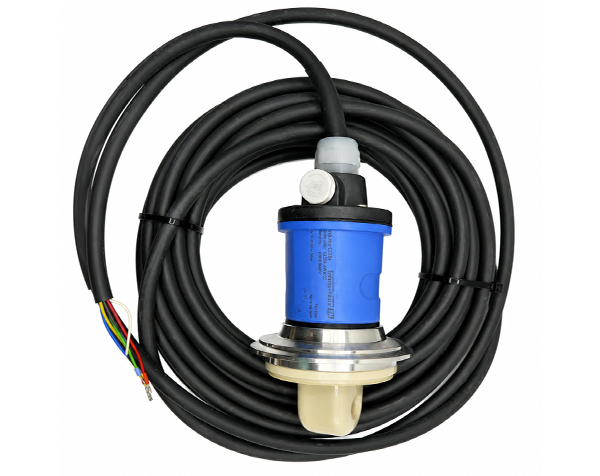 Endress + Hauser Indumax CLS54 — دراک Industrial pressure sensor with a long black cable, blue body, and beige probe, coiled for transport.