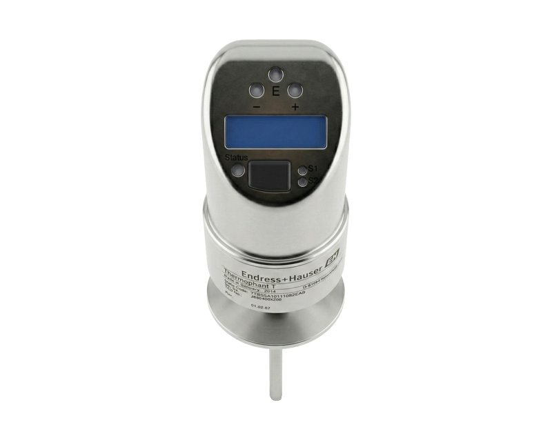 Thermophant-TTR35 — دراک نمای نزدیک از سوئیچ دما دیجیتال Thermophant T TTR35 برند Endress+Hauser با بدنه استیل و نمایشگر روشن مناسب برای صنایع بهداشتی و صنعتی