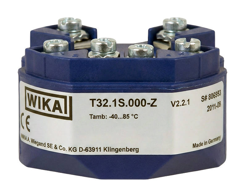 WIKA-T321S — دراک ترانسمیتر دما WIKA مدل T32.1S نصبشده در هد سنسور صنعتی با قابلیت ارتباط PROFIBUS PA