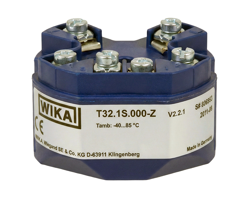 WIKA-TRANSMITTER-T321S — دراک ترانسمیتر دما WIKA مدل T32.1S نصبشده در هد سنسور صنعتی با قابلیت ارتباط PROFIBUS PA