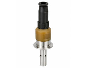 Industrial sensor probe with metal shaft and brown insulating housing