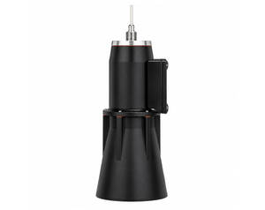 Black LED recessed downlight housing with side-mounted driver and conical base design