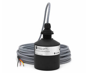 Endress+Hauser Prosonic ultrasonic level transmitter with black housing and long gray cable, three exposed wires at the end.
