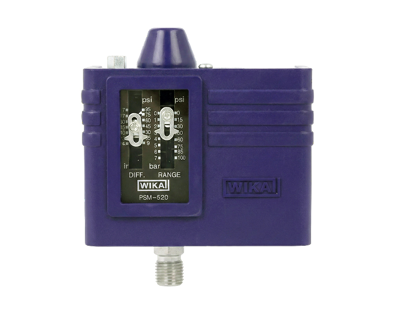 psm_520_WIKA — دراک نمای فنی پرشر سوئیچ WIKA PSM-520 با اتصال G 1/4 و بدنه فلزی مناسب کنترل فشار پمپ و کمپرسور