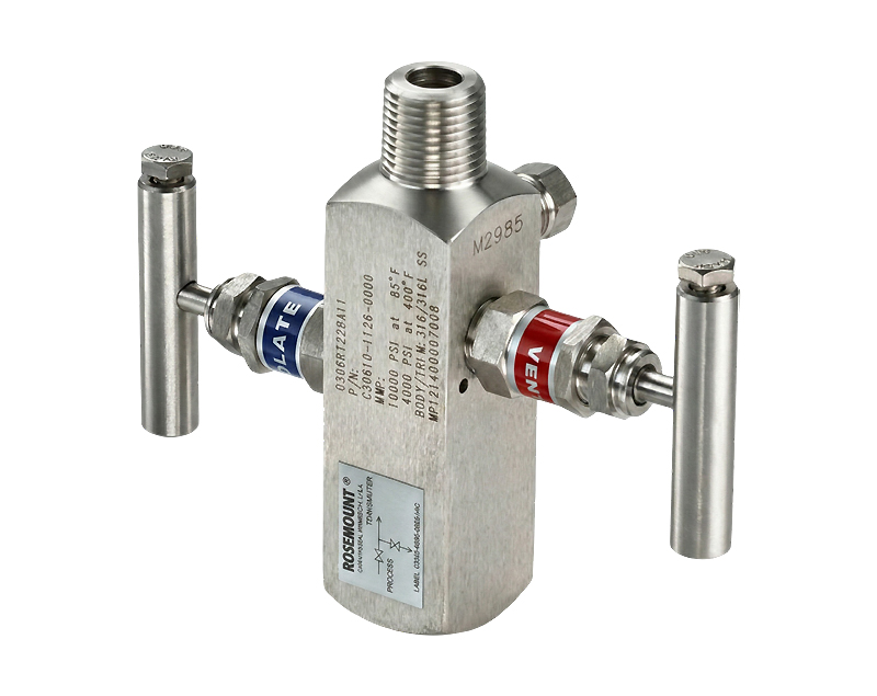 rosemount-0306 — دراک نمای جانبی منیفولد Rosemount 306 با برچسب مشخصات فنی و اتصالات فشار قوی موجود در فروشگاه دراک
