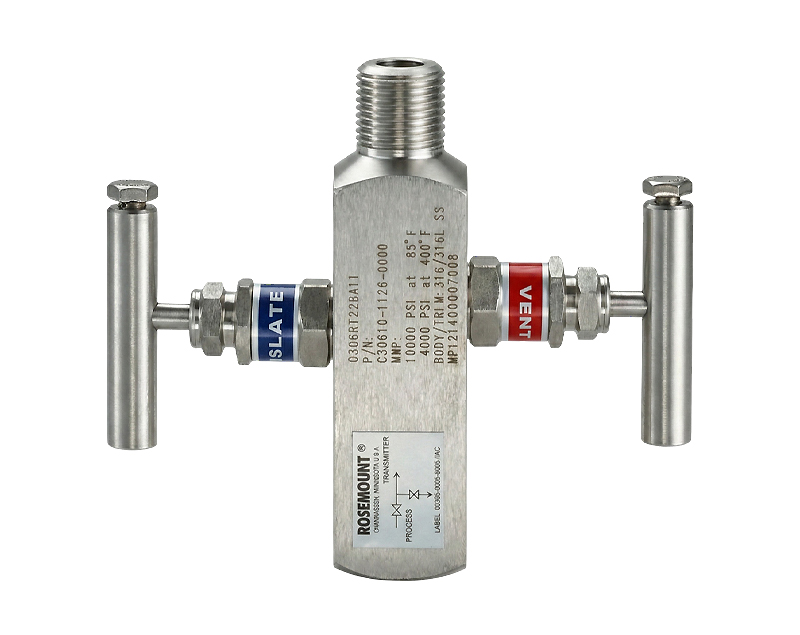 rosemount0306 — دراک منیفولد دو راهه روزمونت مدل 0306RT22BA11 بدنه استیل با دستههای جداکننده و تخلیه در فروشگاه دراک