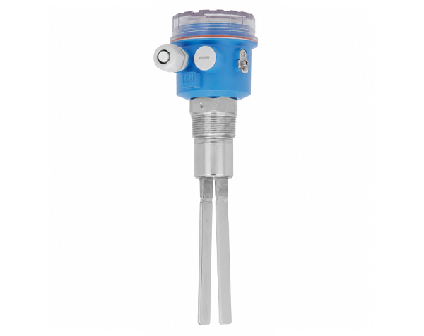 Soliphant-T-FTM260 — DERAAK Industrial liquid level switch with blue housing and two stainless steel probes for sensing level in a tank