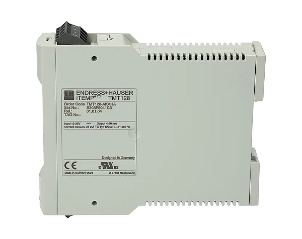 TMT128 — دراک تصویر ترانسمیتر دمای Endress+Hauser مدل TMT128 نصبشده روی ریل DIN