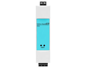 Endress+Hauser RB223 HART transmitter module with blue display on a white DIN-rail housing.