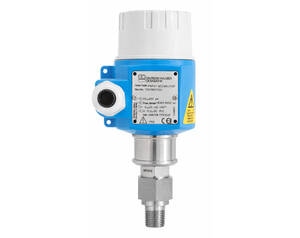Endress+Hauser blue industrial pressure transmitter with a threaded metal process connection and a white cap on top, used for sensing pressure in pipelines.