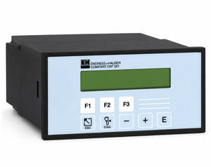 Endress+Hauser COMPAX DXF 351 compact process controller with green LCD and labeled F1–F3 keys on a light-blue front panel