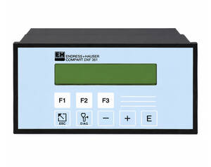 فلو کامپیوتر Endress+Hauser Compart DXF 351 برای اندازه‌گیری و محاسبه دبی جرمی، حجم تصحیح‌شده و انرژی در کاربردهای بخار، گاز و مایعات، مجهز به نمایشگر LCD و کلیدهای کنترلی، مناسب سیستم‌های ابزار دقیق صنعتی.