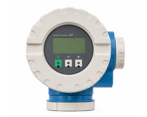 Endress+Hauser valve actuator with circular white housing, blue base, and LCD display