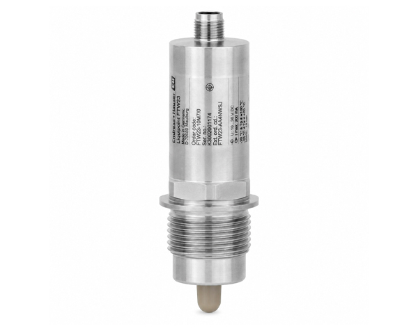 FTW23 — DERAAK Stainless steel industrial sensor with a threaded body and small beige sensing tip.